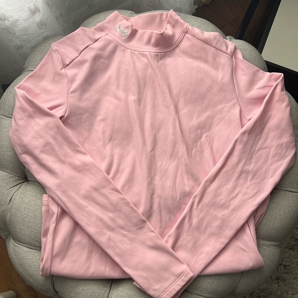 Under Armour ColdGear Pink Mock Neck Base Layer Top Brushed Interior Athletic